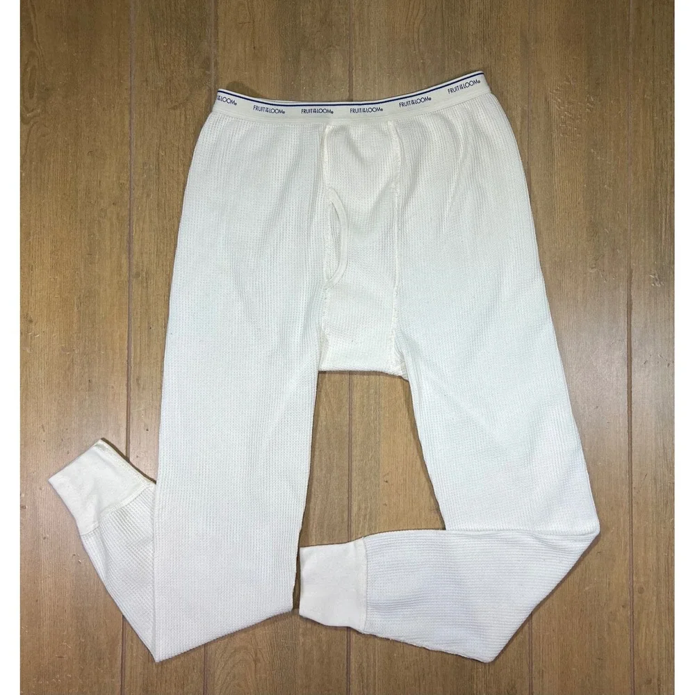 Fruit of the Loom Mens Waffle Knit Thermal Underwear Bottoms Cream RN 123187